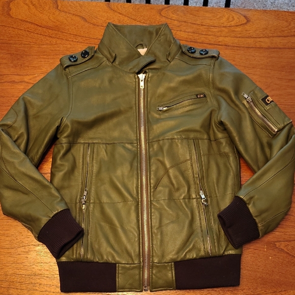 Olive Green Leather Jacket - Picture 1 of 5